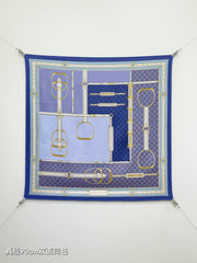 GG Double-Sided 90x90cm Blue Colorful Twill Silk 194456
