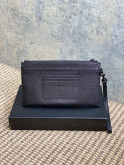 YSL Black Hardware Logo Zipper Clutch 23cm Black Caviar Cowhide
