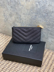 YSL Hook & Chain Zipper Coin Purse Caviar Cowhide GHW