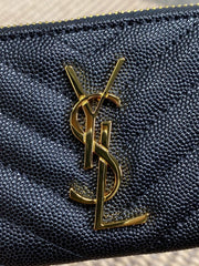 YSL Hook & Chain Zipper Coin Purse Caviar Cowhide GHW