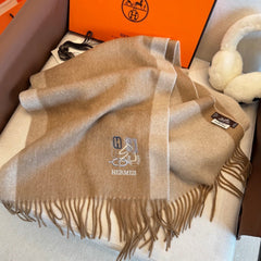 HM Classic Embroidered Scarf 185CM Beige Cashmere 292823