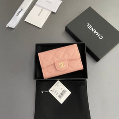 CC Zipper Flap Card Holder Light Pink Caviar GHW 234667