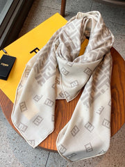 Fendi Scarf 140*140cm Grey Cashmere Silk 286294