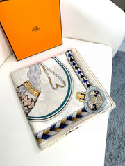 Harnais De Coeur Scarf 135 CM In White Colorful Cashmere And Silk 381094
