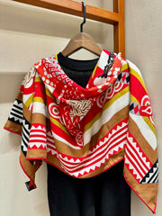 Fantaisie d'Etriers Shawl 140 CM Red Colorful Silk