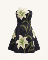 Lily Floral Print Strapless A-Line Mini Dress - Black