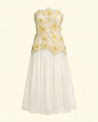 Flower Embroidered Strapless Midi Dress - Ivory