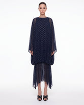 Embellished Sheer Balloon-Hem Maxi Dress - Navy