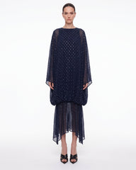 Embellished Sheer Balloon-Hem Maxi Dress - Navy