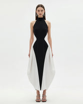 Monochrome Paneled Maxi Dress – Black