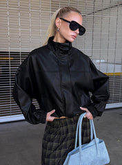 Dialtone Funnel Neck Faux Leather Jacket Black