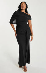 Nicolette Maxi Dress - Cape Sleeve Off Shoulder Dress in Black