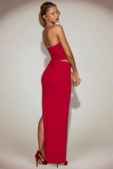 Soft-Jersey Bandeau Cut-Out Maxi Dress in True Red