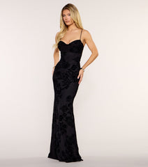 Calithea Flocked Floral Mesh Mermaid Formal Dress