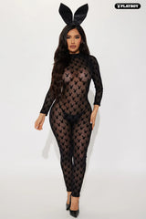 Playboy Peep Show Bunny 2 Piece Costume Set - Black
