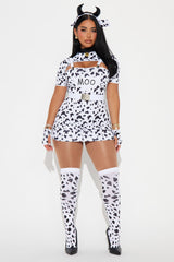 Cow Queen 5 Piece Costume Set - White/Black
