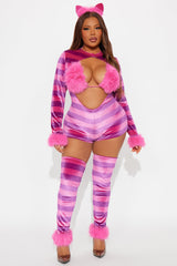 Sexy Wonderland Cheshire Cat 4 Piece Costume Set - Pink/combo