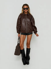 Goldsmith Faux Leather Bomber Jacket Brown