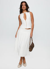 Heart Of Gold Linen Blend Midi Skirt White