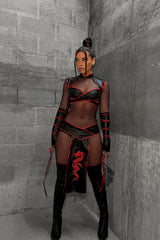 Sexy Stealth Ninja 5 Piece Costume - Black/Red