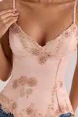 Blush Satin Custom Hand Beaded Embellished Corset Top - Limited Edition