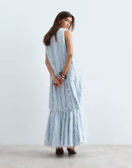 ARRANGE textured maxi dress with frill detail in blue