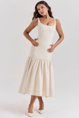 vintage cream dropped waist midi dress