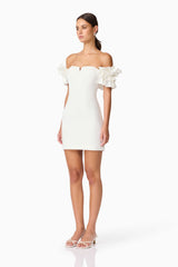 Nola Off The Shoulder Mini Dress in White