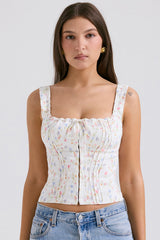 White Posy Print Top