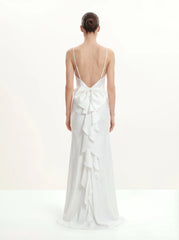 Satin Cowl-Neck Bow-Back Maxi Dress - White