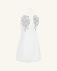 Flower Embroidered Mini Dress - White
