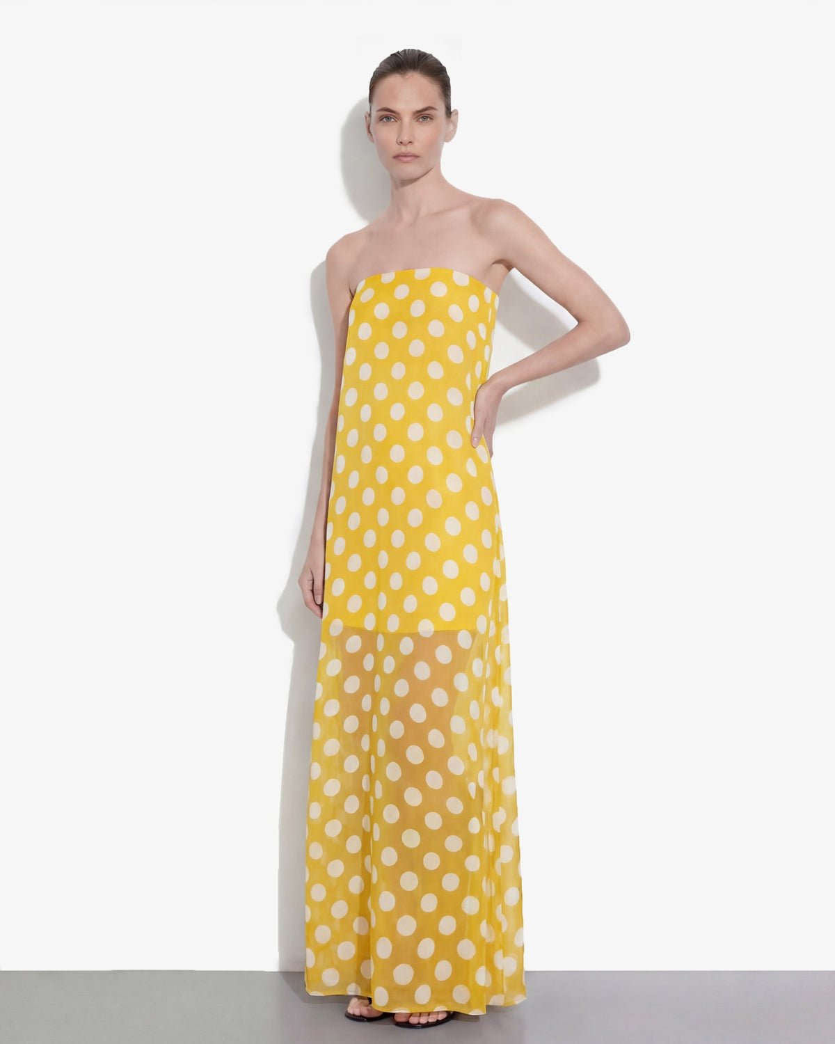 Polka-Dot Strapless Maxi Dress - Yellow