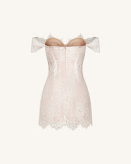 Off Shoulder Lace Mini Dress - White