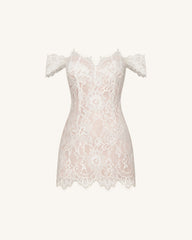 Off Shoulder Lace Mini Dress - White
