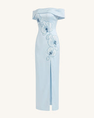 Orchid Embroidered Off-Shoulder Maxi Dress - Blue