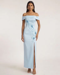 Orchid Embroidered Off-Shoulder Maxi Dress - Blue