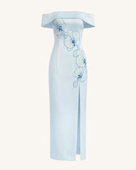 Orchid Embroidered Off-Shoulder Maxi Dress - Blue