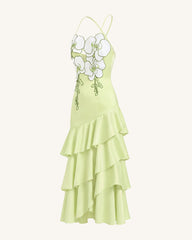 Orchid Embellished Ruffle Midi Dress - Light Green