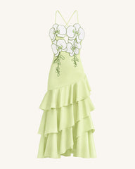 Orchid Embellished Ruffle Midi Dress - Light Green