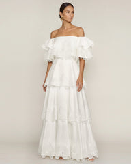 Orchid Embroidered Tiered Off-Shoulder Maxi Dress - White
