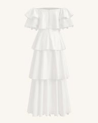 Orchid Embroidered Tiered Off-Shoulder Maxi Dress - White