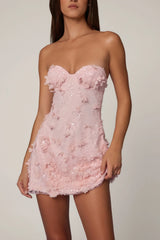 Embellished Bandeau A-line Mini Dress in Ballet Pink
