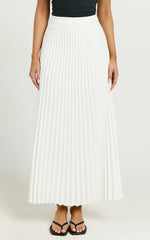 Harlee Midi Skirt - Pleated High Waist A Line Skirt in White
