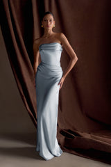 Jasmine Strapless Satin Maxi Dress - Frosted Blue