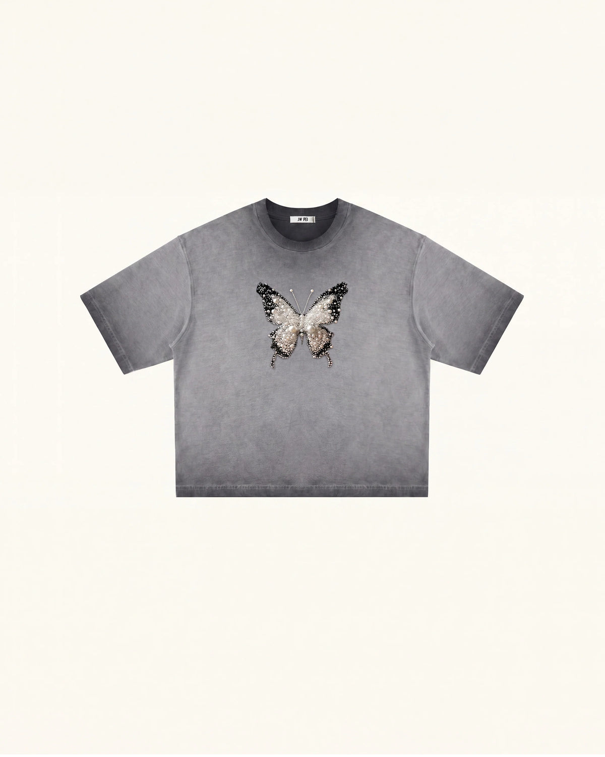 The Radiant 3D Pearl Butterfly  Tee - Acid Charcoal