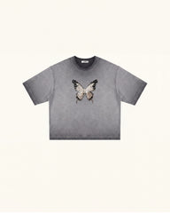 The Radiant 3D Pearl Butterfly  Tee - Acid Charcoal