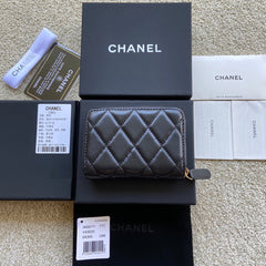 CC Classic Zipper Card Holder Black Sheepskin GHW 156537