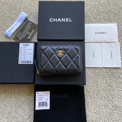 CC Classic Zipper Card Holder Black Sheepskin GHW 156537