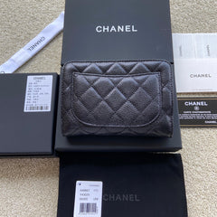 CC A48667 Zip Pocket Wallet Black Caviar Sliver Steel 229760