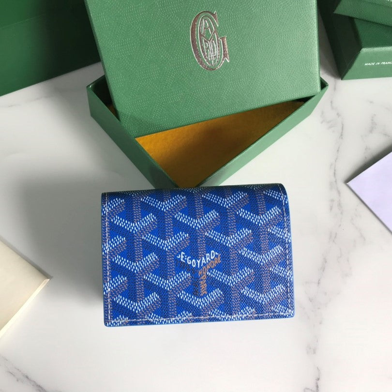 Goyard Malesherbes Card Wallet 10cm Blue Canvas & Calfskin